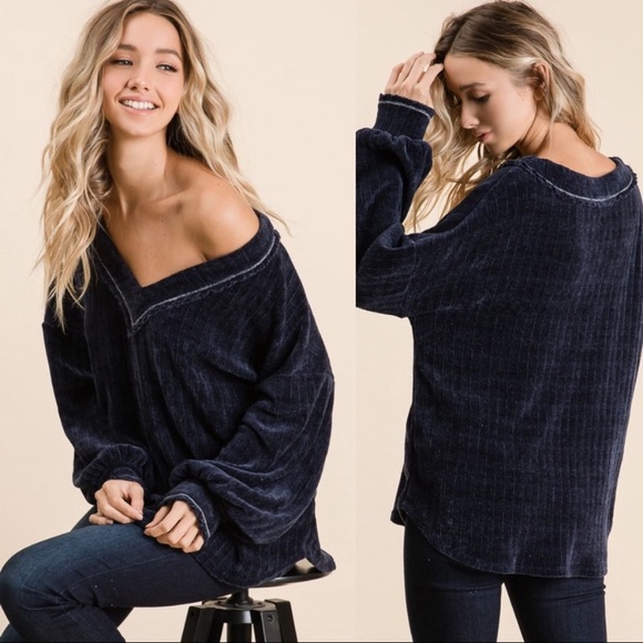 OH SO SOFT CHENILLE KNIT SWEATER-NAVY - Picture 2 of 4